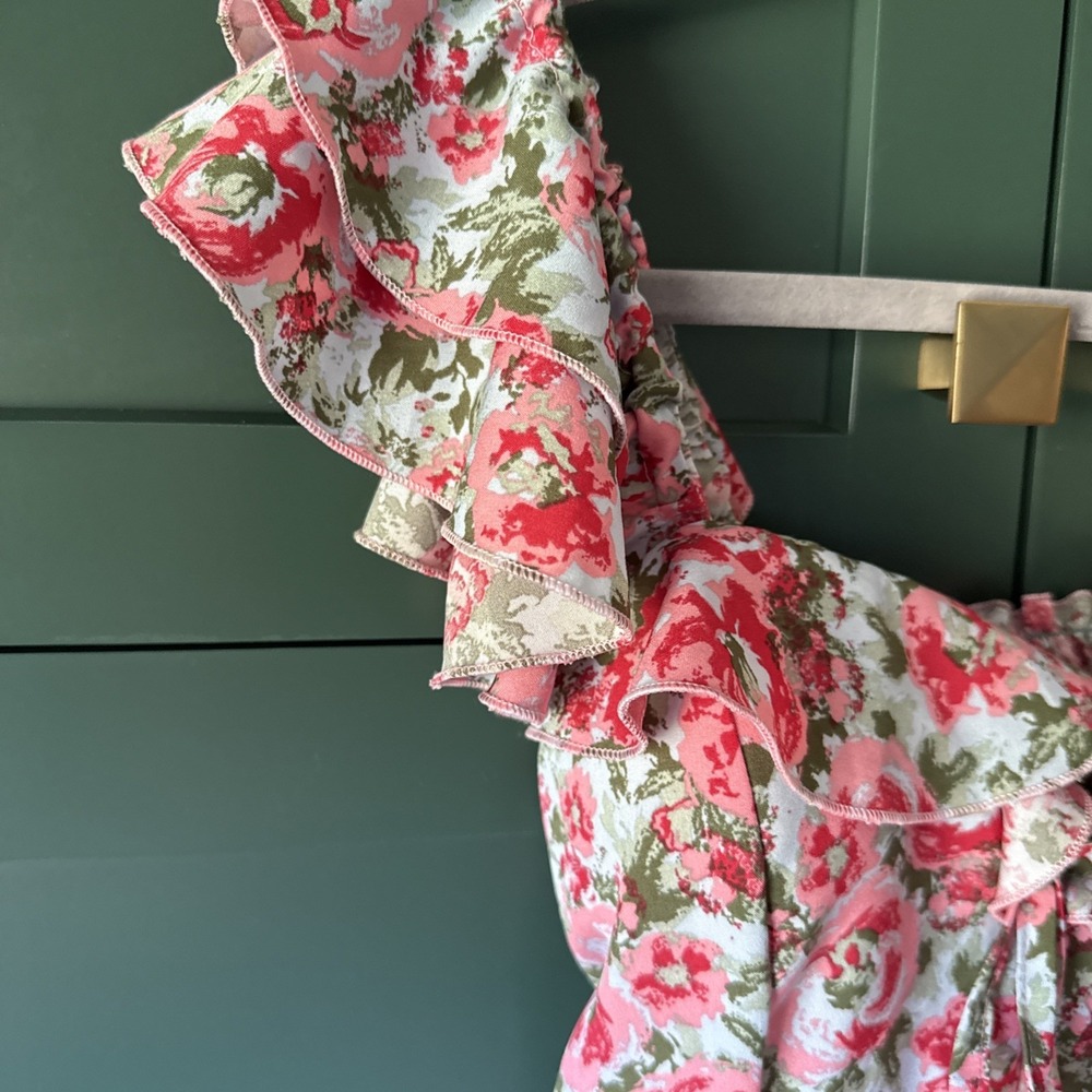 Floral Flutter‎ Sleeve Pink Rose midi Dress With Pockets size S - Picture 2 of 6